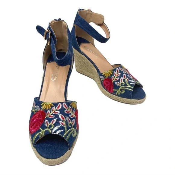 Blue Denim Embroidered Espadrilles - Picture 2 of 8